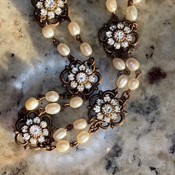 VTG Liz Palacios Genuine Pearl & Clear Austrian Crystal Necklace - Picture 6 of 6